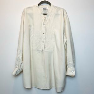 Off White Plus Size Tess 100% Silk Long Sleeve Vintage Tunic